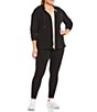 Color:Black - Image 3 - Performance Plus Size Ruched Long Sleeve Zip Front Hoodie Jacket
