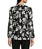 Calvin Klein Petite Size Floral Print V-Neck Long Puffed Sleeve Pleated Blouse, Color:Black Multi - Image 2