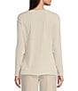 Color:Stony Beige - Image 2 - Petite Size Knit Asymmetrical V-Neck Long Sleeve Ruched Front Top