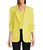Color:Pear - Image 1 - Petite Size Linen Blend Notch Lapel Collar 3/4 Scrunch Sleeve One-Button Front Jacket