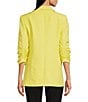 Color:Pear - Image 2 - Petite Size Linen Blend Notch Lapel Collar 3/4 Scrunch Sleeve One-Button Front Jacket