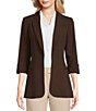 Color:Demitasse - Image 1 - Petite Size Lux Notch Lapel 3/4 Roll-Tab Sleeve Open Front Jacket