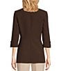 Color:Demitasse - Image 2 - Petite Size Lux Notch Lapel 3/4 Roll-Tab Sleeve Open Front Jacket