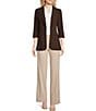 Color:Demitasse - Image 3 - Petite Size Lux Notch Lapel 3/4 Roll-Tab Sleeve Open Front Jacket