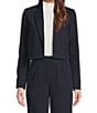 Color:Navy Cream - Image 1 - Petite Size Pinstripe Stretch Woven Notch Lapel Collar Long Sleeve Cropped Jacket