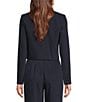 Color:Navy Cream - Image 2 - Petite Size Pinstripe Stretch Woven Notch Lapel Collar Long Sleeve Cropped Jacket