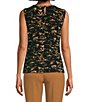 Calvin Klein Petite Size Printed Pleat Neck Sleeveless Cami Top, Color:Luggage Multi - Image 2