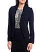 Color:Black - Image 1 - Petite Size Scuba Crepe Long Sleeve Open Front Jacket