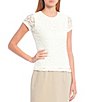 Color:Cream - Image 1 - Petite Size Short Sleeve Lace Tee