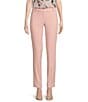 Color:Silver Pink - Image 1 - Petite Size Stretch Heather Woven Pocketed Slim Straight Leg Pants