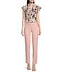 Color:Silver Pink - Image 3 - Petite Size Stretch Heather Woven Pocketed Slim Straight Leg Pants