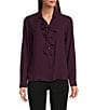 Calvin Klein Petite Size Woven Collared Long Sleeve Ruffle Button Front Blouse - Image 1