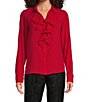 Calvin Klein Petite Size Woven Collared Long Sleeve Ruffled Button Front Blouse,Specials : American Fashion Style Bags On Sale