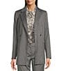 Color:Charcoal Cream - Image 1 - Pinstripe Double Breasted Notch Lapel Long Sleeve Button-Front Coordinating Blazer Jacket