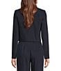 Color:Navy Cream - Image 2 - Pinstripe Stretch Woven Notch Lapel Collar Long Sleeve Coordinating Cropped Blazer