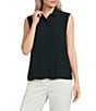 Calvin Klein Pleated Chiffon Point Collar Sleeveless Button Front Shirt - Image 6