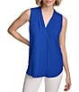 Color:Klein Blue - Image 1 - Pleated Sleeveless V-Neck Shell Tank