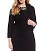Color:Black - Image 1 - Plus Size 3/4 Sleeve Open Front Rayon Shrug