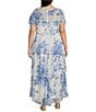 Color:Chambray Multi - Image 2 - Plus Size Crinkle Chiffon Floral Printed Short Sleeve V-Neck Tie Waist Tiered Midi Dress