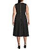 Color:Black/White - Image 2 - Plus Size Dotted Print Sleeveless Scuba Crepe Fit and Flare Midi Dress