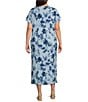 Color:Breeze Multi - Image 2 - Plus Size Floral Print Crew Neck Short Sleeve Side Slit Midi Dress