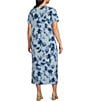 Color:Breeze Multi - Image 3 - Plus Size Floral Print Crew Neck Short Sleeve Side Slit Midi Dress