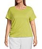 Color:Pear - Image 1 - Plus Size Knit Round Neck Short Sleeve Ruched Side Top