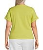Color:Pear - Image 2 - Plus Size Knit Round Neck Short Sleeve Ruched Side Top