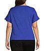 Color:Dazzling Blue - Image 2 - Plus Size Knit Round Neck Short Sleeve Ruched Side Top