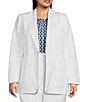 Color:White - Image 1 - Plus Size Linen-Blend Peak Lapel Collar Long Sleeve One-Button Jacket