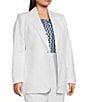 Color:White - Image 3 - Plus Size Linen-Blend Peak Lapel Collar Long Sleeve One-Button Jacket