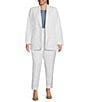Color:White - Image 5 - Plus Size Linen-Blend Peak Lapel Collar Long Sleeve One-Button Jacket