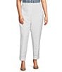 Color:White - Image 1 - Plus Size Linen-Blend Straight Slim Leg Side Slit Hem Ankle Pants