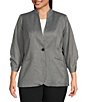 Color:Tin Multi - Image 1 - Plus Size Lux Stretch Stand Collar 3/4 Scrunch Sleeve Button Front Jacket