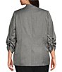 Color:Tin Multi - Image 2 - Plus Size Lux Stretch Stand Collar 3/4 Scrunch Sleeve Button Front Jacket