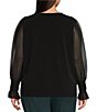 Color:Black - Image 2 - Plus Size Matte Jersey V-Neck Long Smocked Cuff Sleeve Blouse