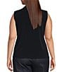 Color:Navy - Image 2 - Plus Size Matte Jersey V-Neck Shoulder Pleat Sleeveless Top