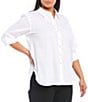 Color:Birch - Image 1 - Plus Size Non-Iron Point Collar Roll-Tab Long Sleeve Cotton High-Low Blouse