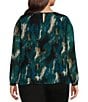 Calvin Klein Plus Size Printed Crew Neck Long Sleeve Chiffon Micro Accordion Pleated Top, Color:Cypress Multi - Image 2