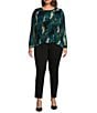 Calvin Klein Plus Size Printed Crew Neck Long Sleeve Chiffon Micro Accordion Pleated Top, Color:Cypress Multi - Image 3