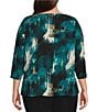 Calvin Klein Plus Size Printed Split Round Neck 3/4 Sleeve Hardware Detail Pullover Top, Color:Malachite Multi - Image 2