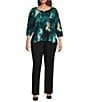 Calvin Klein Plus Size Printed Split Round Neck 3/4 Sleeve Hardware Detail Pullover Top, Color:Malachite Multi - Image 3