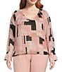 Color:Desert Rose Multi - Image 1 - Plus Size Printed Woven V-Neck Cuffed Long Sleeve Blouse