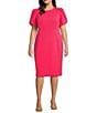 Color:Rosebud - Image 1 - Plus Size Scuba Crepe Short Petal Sleeve Crew Neck Knee Length Sheath Dress