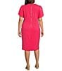 Color:Rosebud - Image 2 - Plus Size Scuba Crepe Short Petal Sleeve Crew Neck Knee Length Sheath Dress