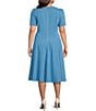 Color:Steel Blue - Image 2 - Plus Size Short Sleeve Crew Neck Scuba Crepe Fit And Flare Dress