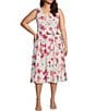Color:Cream Hibiscus - Image 1 - Plus Size Sleeveless V-Neck Tie Waist Floral Fit And Flare Dress