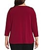 Calvin Klein Plus Size Solid Knit Split Round Neck 3/4 Sleeve Hi-Low Hem Relaxed Top, Color:Persimmon - Image 2