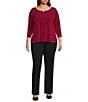 Calvin Klein Plus Size Solid Knit Split Round Neck 3/4 Sleeve Hi-Low Hem Relaxed Top, Color:Persimmon - Image 4