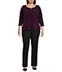 Calvin Klein Plus Size Solid Knit Split Round Neck 3/4 Sleeve Hi-Low Hem Relaxed Top, Color:Aubergine - Image 4